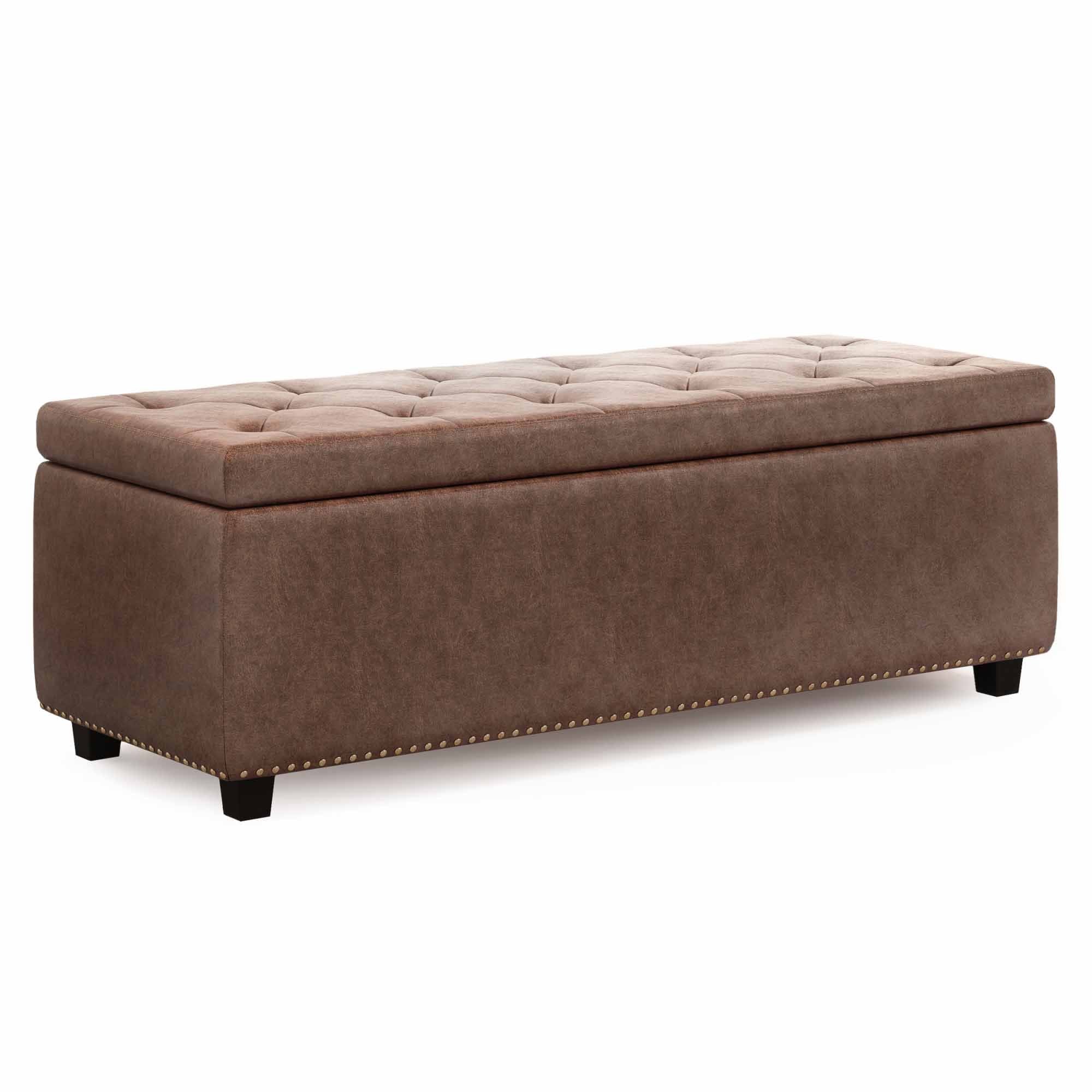 Distressed Umber Brown Distressed Vegan Leather | Hamilton Vegan Leather Storage Ottoman