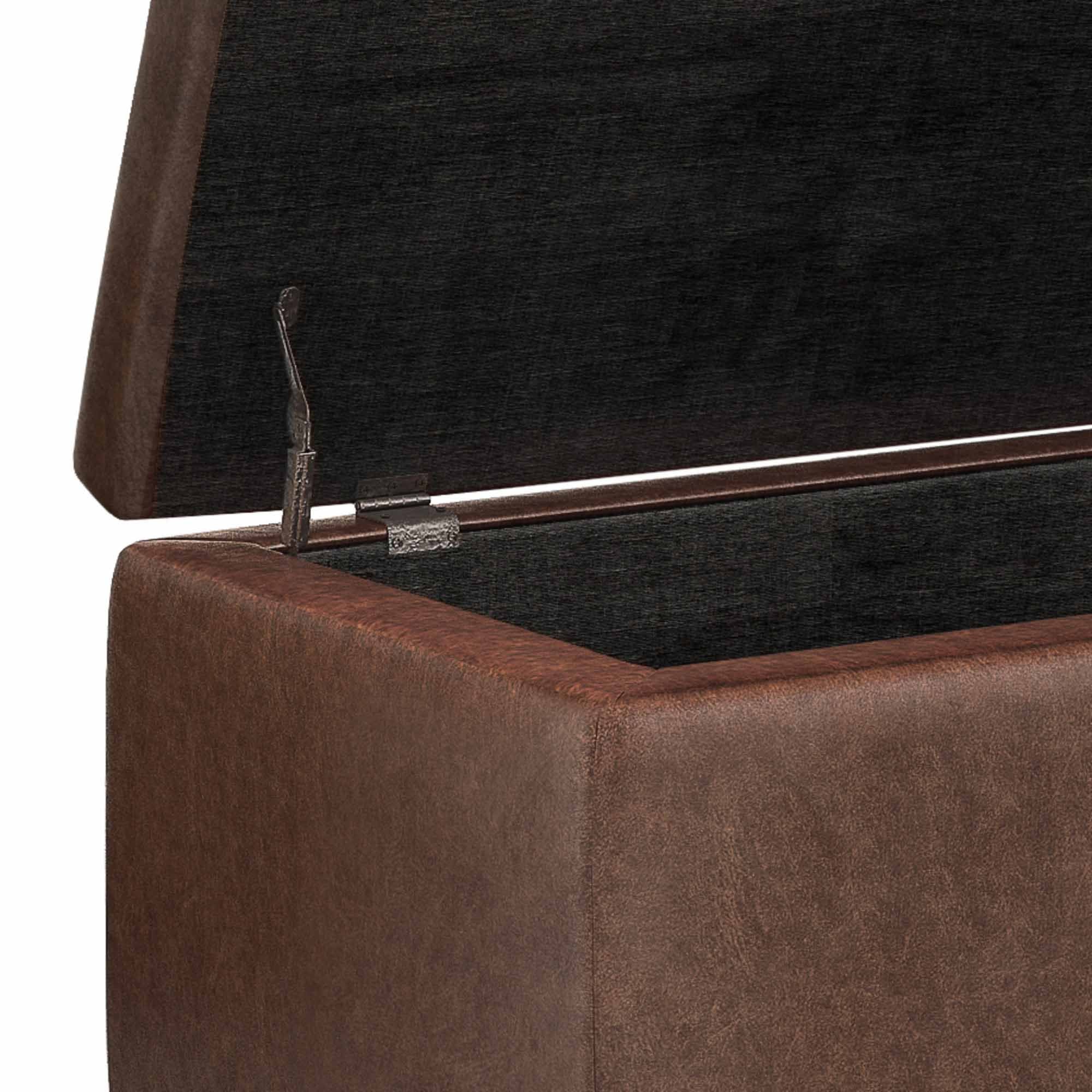 Distressed Umber Brown Distressed Vegan Leather | Hamilton Vegan Leather Storage Ottoman