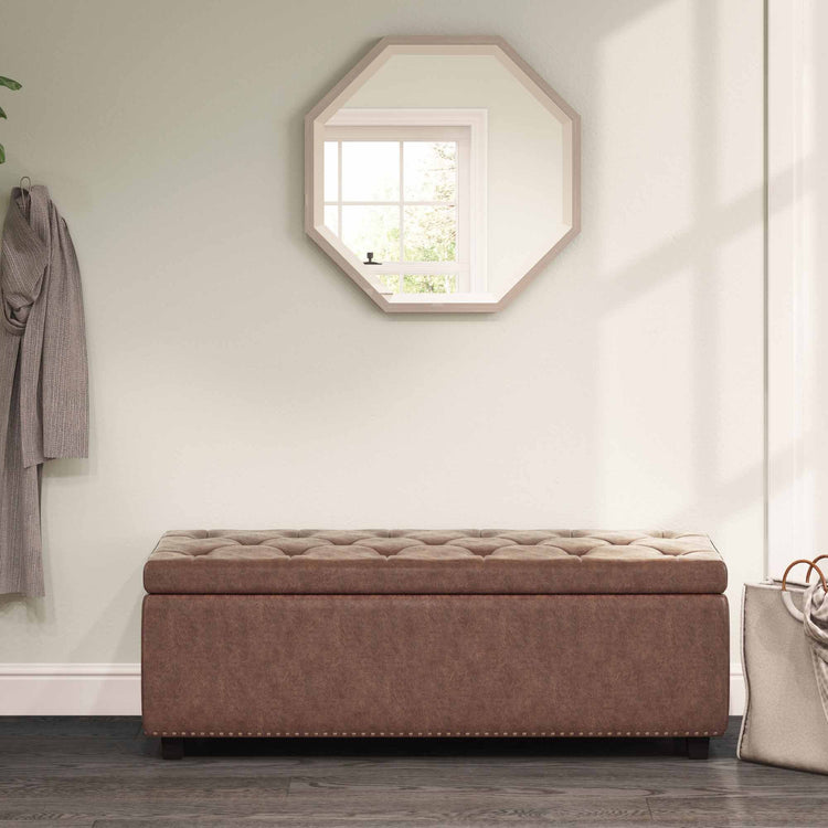 Distressed Umber Brown Distressed Vegan Leather | Hamilton Vegan Leather Storage Ottoman