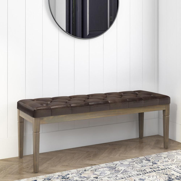 Distressed Brown Distressed Vegan Leather | Waverly Tufted Ottoman Bench