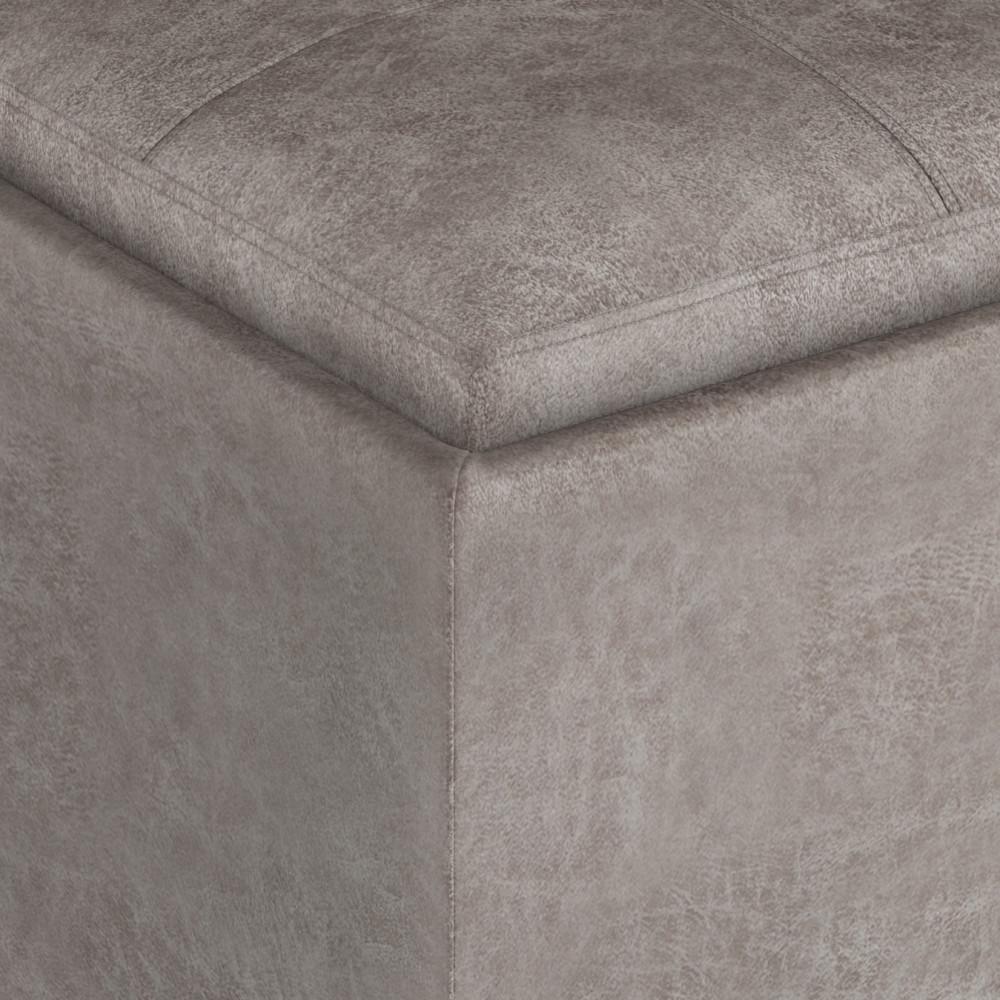 Distressed Grey Taupe Distressed Vegan Leather | Rockwood Vegan Leather Cube Storage Ottoman with Tray