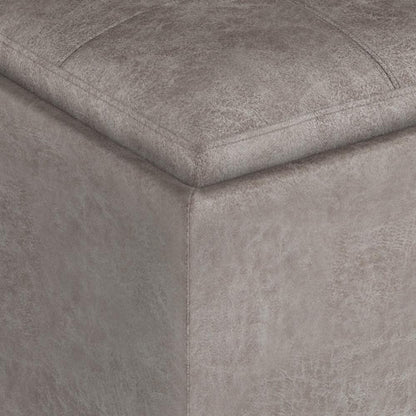 Distressed Grey Taupe Distressed Vegan Leather | Rockwood Vegan Leather Cube Storage Ottoman with Tray