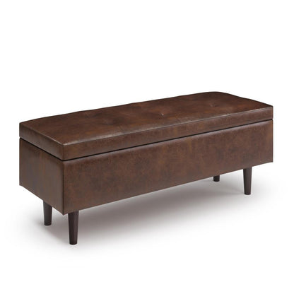 Distressed Chestnut Brown Distressed Vegan Leather | Shay Mid Century Rectangular Storage Ottoman