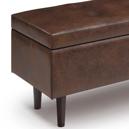 Distressed Chestnut Brown Distressed Vegan Leather | Shay Mid Century Rectangular Storage Ottoman