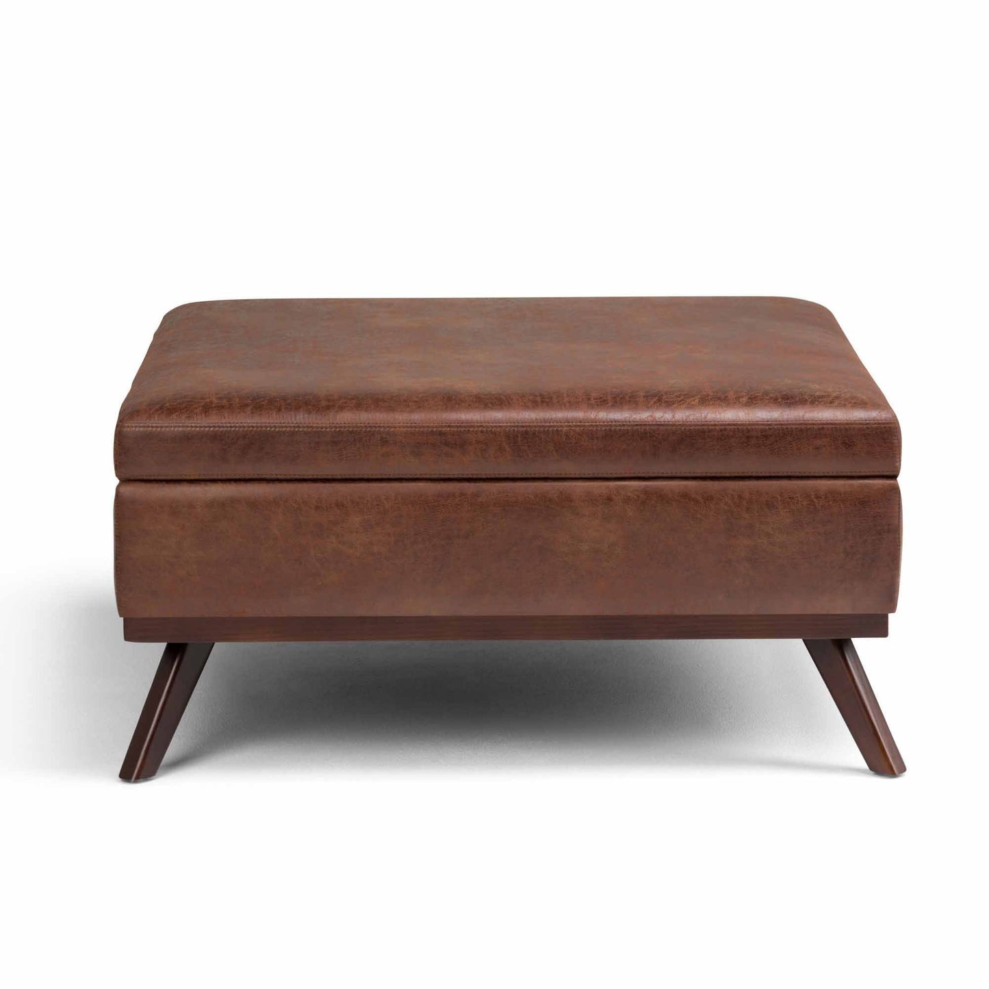 Distressed Saddle Brown Distressed Vegan Leather | Owen Coffee Table Ottoman with Storage