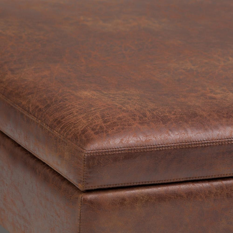 Distressed Saddle Brown Distressed Vegan Leather | Owen Coffee Table Ottoman with Storage