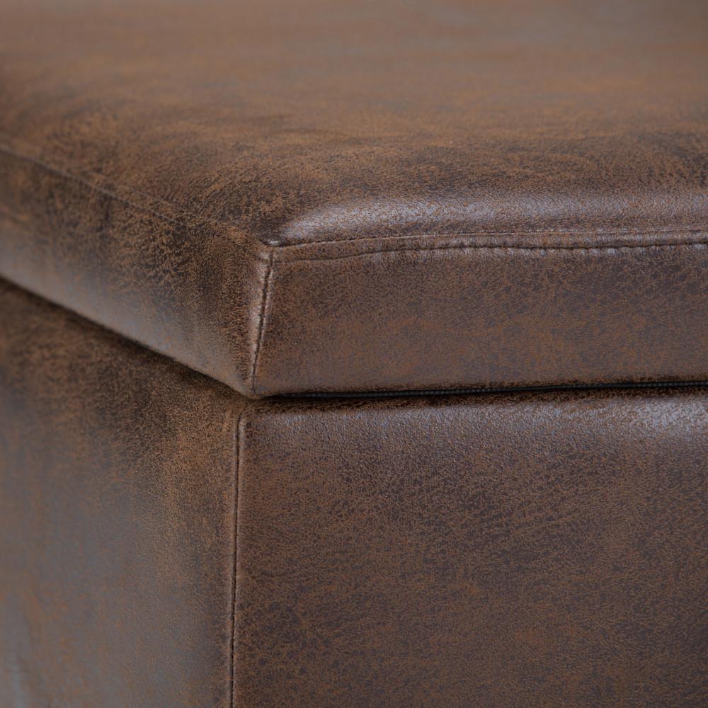 Distressed Chestnut Brown Distressed Vegan Leather | Owen Coffee Table Ottoman with Storage