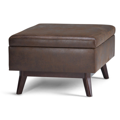 Distressed Chestnut Brown Distressed Vegan Leather | Owen Coffee Table Ottoman with Storage