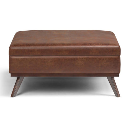 Distressed Saddle Brown Distressed Vegan Leather | Owen XL Square Storage Ottoman