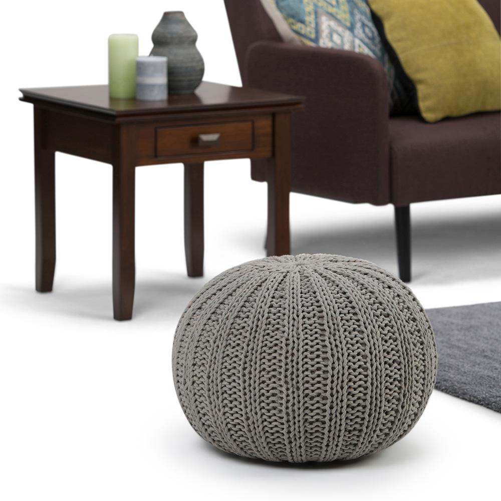 Dove Grey | Shelby Hand Knit Round Pouf