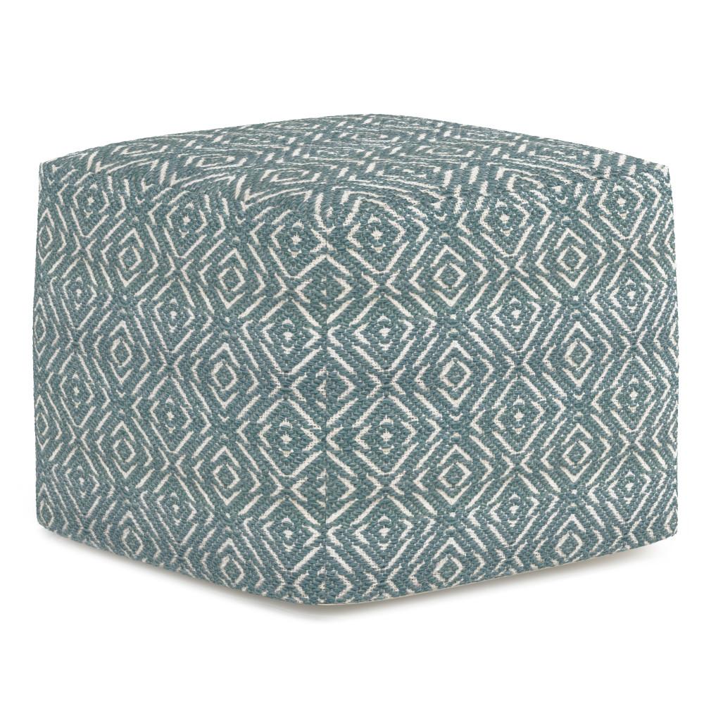 Patterned Teal and Natural | Graham Square Pouf