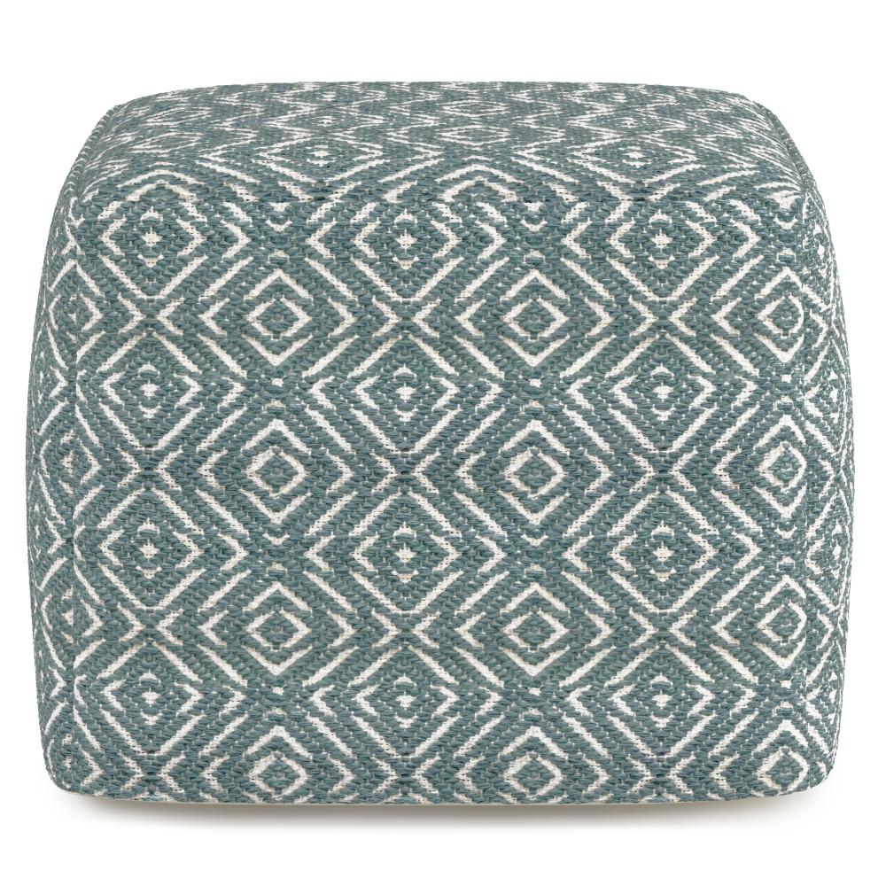 Patterned Teal and Natural | Graham Square Pouf