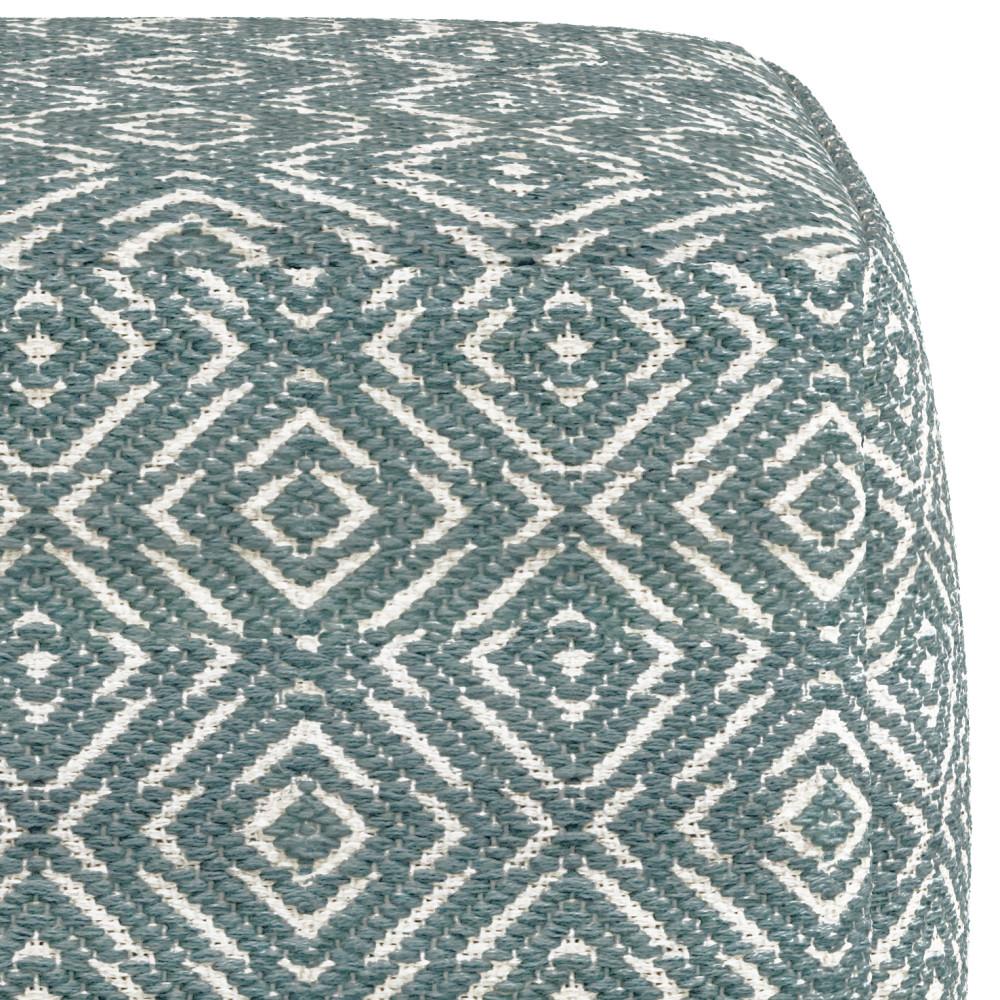 Patterned Teal and Natural | Graham Square Pouf