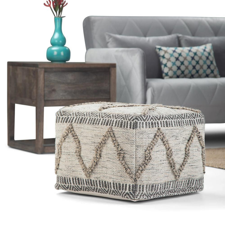 Grey Natural Woven Wool | Sweeney Square Pouf