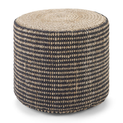 Natural and Black | Larissa Round Braided Pouf