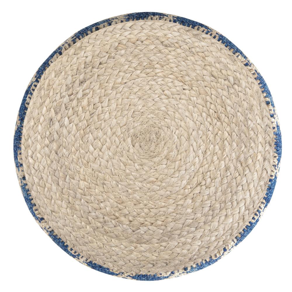 Classic Blue and Natural | Edgeley Round Pouf