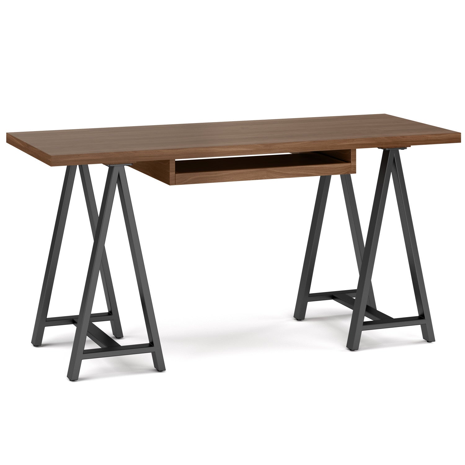 Sawhorse Solid Walnut Veneer and Metal Desk