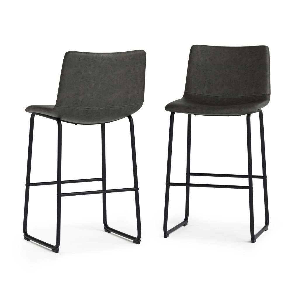 Distressed Charcoal Grey Distressed Vegan Leather | Warner Bar Stool (Set of 2)