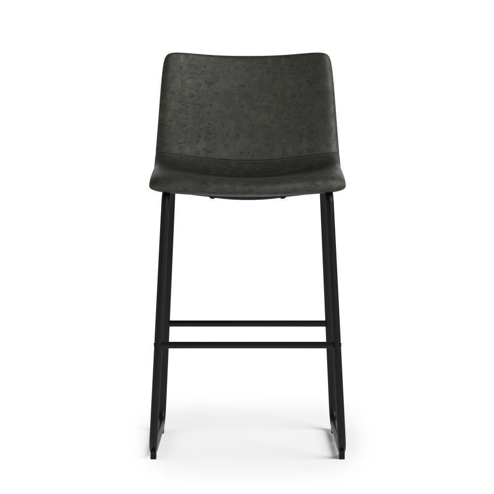 Distressed Charcoal Grey Distressed Vegan Leather | Warner Bar Stool (Set of 2)