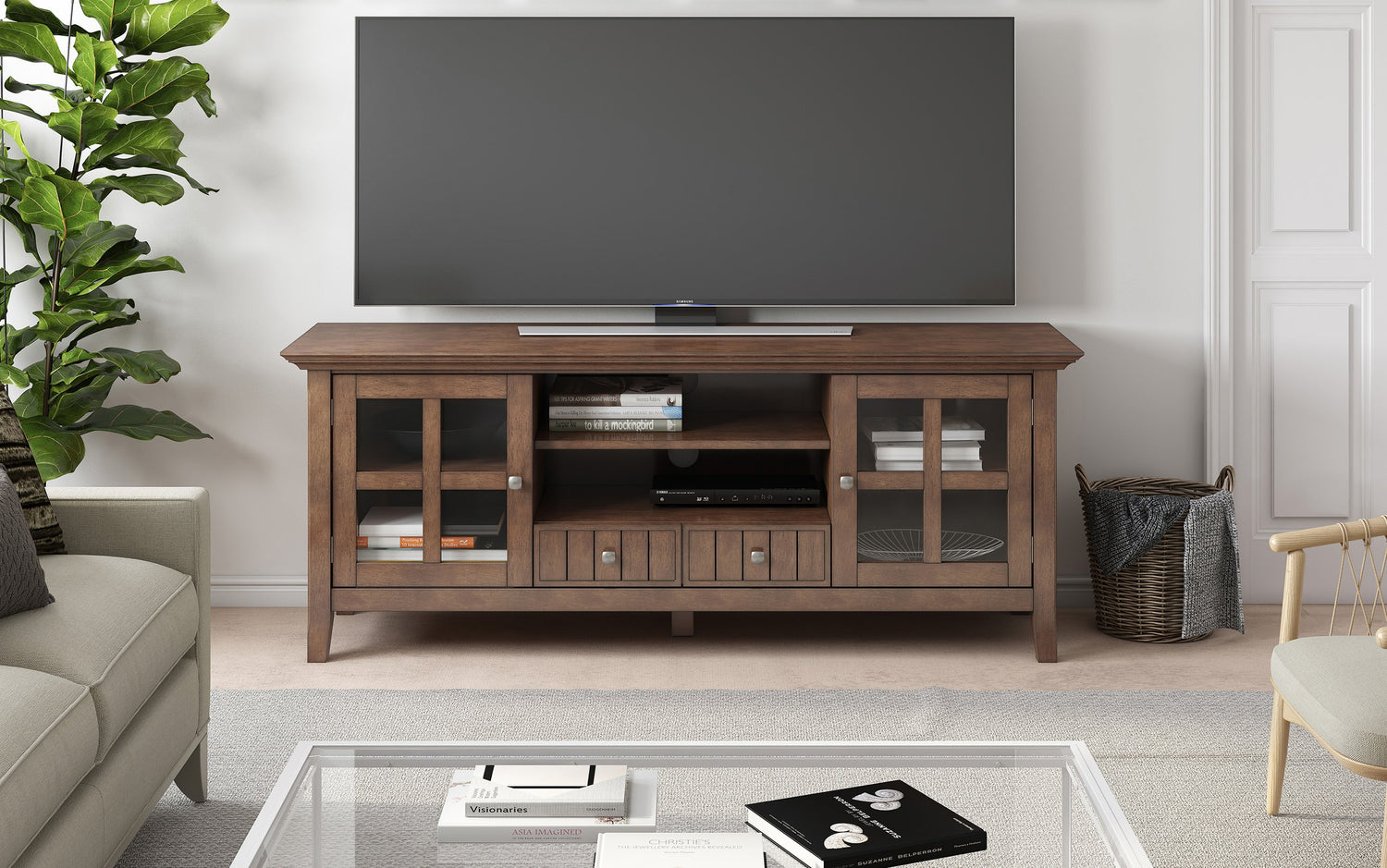 55 Traditional Natural Wood TV Stand for TVs up to 60 with Drawer White  Oak - Home Essentials
