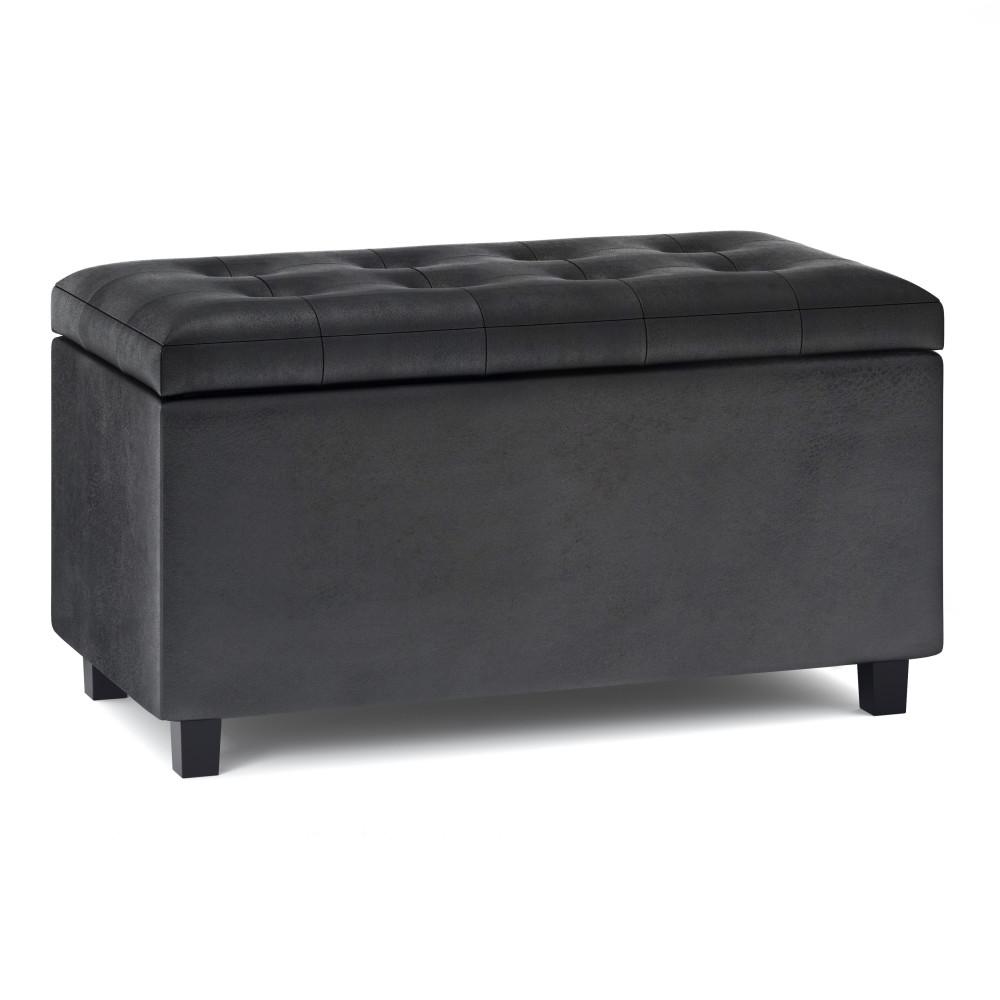 Distressed Black Distressed Vegan Leather | Cosmopolitan Faux Air Leather Storage Ottoman