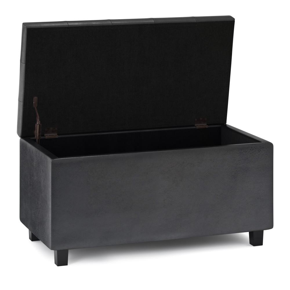 Distressed Black Distressed Vegan Leather | Cosmopolitan Faux Air Leather Storage Ottoman