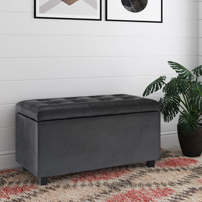 Distressed Black Distressed Vegan Leather | Cosmopolitan Faux Air Leather Storage Ottoman