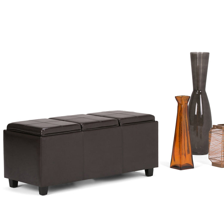 Tanners Brown Vegan Leather  | Avalon Vegan Leather Storage Ottoman with Three Trays